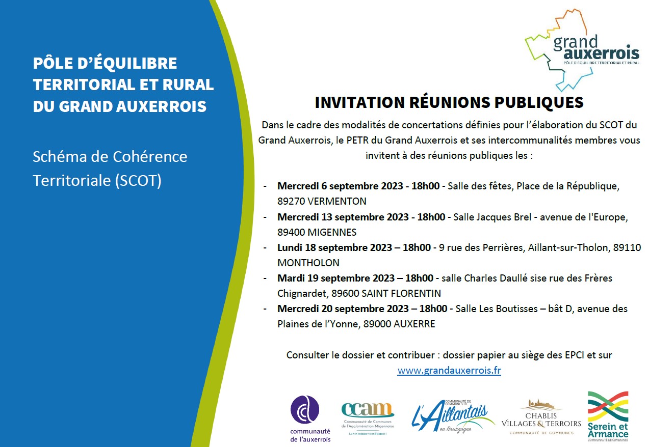 Invitation réunions publiques - élaboration du Schéma de Cohérence Territoriale