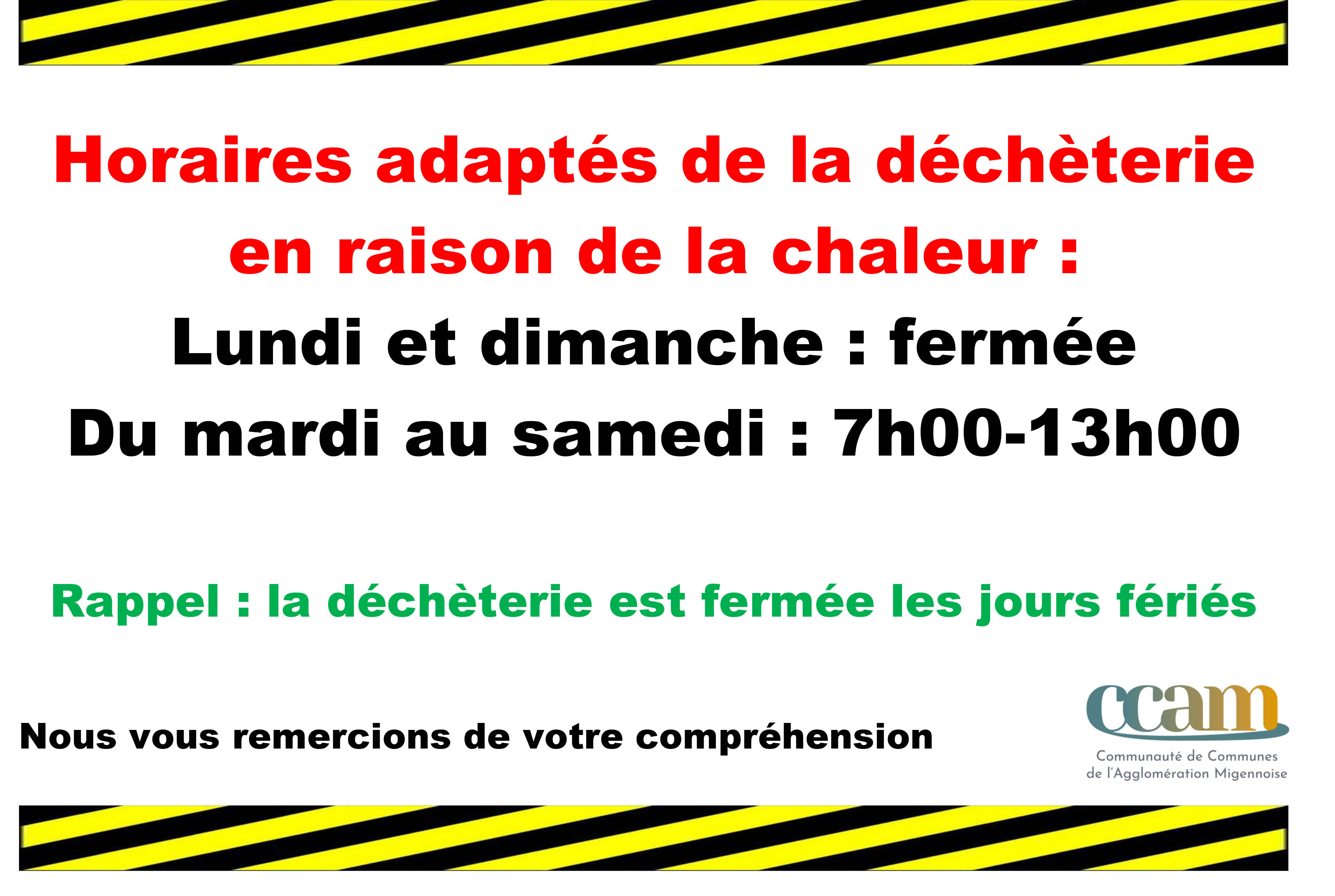 Déchèterie - Horaires modifiés pour cause de canicule