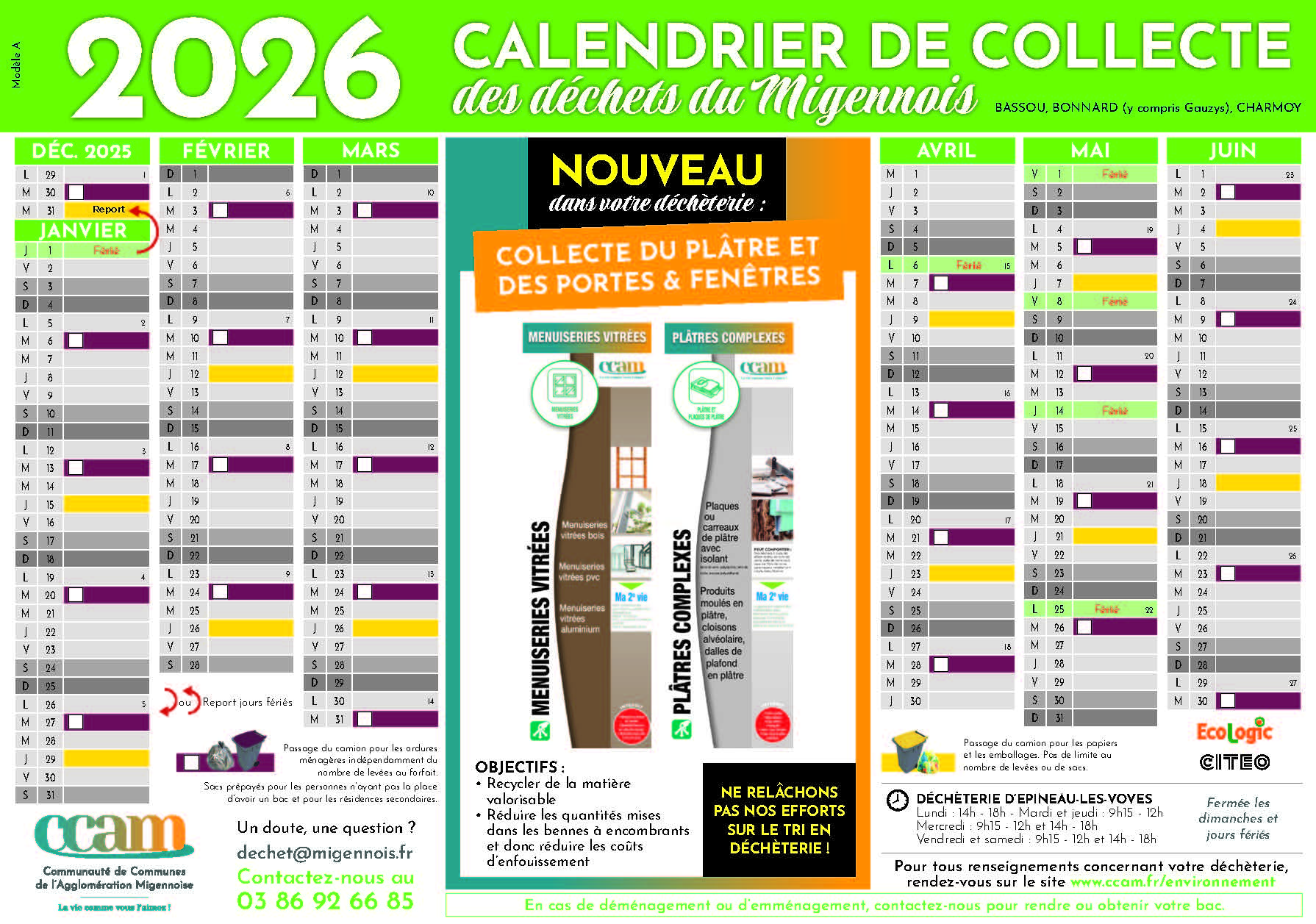 Couverture de Calendrier de Collecte des déchets Bassou - Bonnard - Charmoy